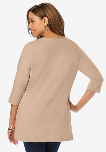 Jessica London Women's Plus Size Stretch Cotton Crochet Notch Neck Tunic in Saudi Arabia