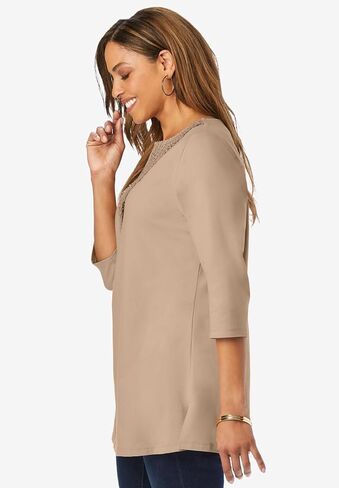 Jessica London Women's Plus Size Stretch Cotton Crochet Notch Neck Tunic in Saudi Arabia