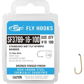 SF #16 Standard Dry Fly Fishing Hooks Ultra Sharp Micro Barbed Wide Gape Bronze Forged for Dry Flies with Mini Storage Box 100Pcs in Kuwait