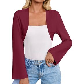 Yousify Women's Bolero Shrug Long Sleeve Open Front Cropped Cardigan Shrugs Bell Sleeve Tops 2025 in Kuwait