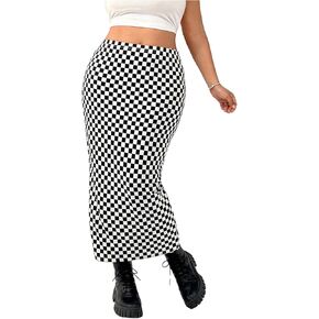 WDIRARA Women's Plus Size Checkered Maxi Skirt High Waisted Bodycon Pencil Skirts in Saudi Arabia
