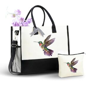InnoBeta Hummingbird Gifts, Canvas Tote Bag with Top Zipper Closure and Shoulder Strap for Birthday, Christmas and Every Special Occasion in Saudi Arabia