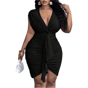 Floerns Women's Plus Size Dolman Sleeve v Neck Ruched Party Dress Draped Bodycon Mini Dress in Saudi Arabia