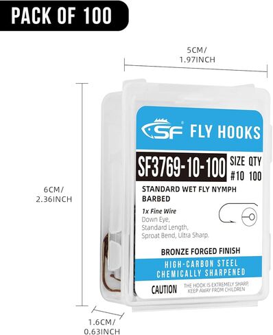 SF #16 Standard Dry Fly Fishing Hooks Ultra Sharp Micro Barbed Wide Gape Bronze Forged for Dry Flies with Mini Storage Box 100Pcs in Kuwait