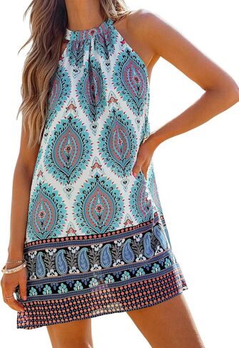 Cupshe Women Fresses Summer Dresses Disualess Slobess Halter Halter Floral Vacation Mini Cover Ups Dresses in Kuwait