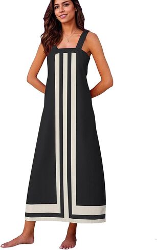 Women's Boho Beach Cover Up Dress Long Striped Maxi Dress with Shoulder Straps Summer Coverup 2025 in Saudi Arabia