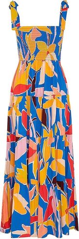 Gothden Summer Boho Midi Dress for Women's Square Neck Ruffle Tiered Flowy Smocked Sundress in Kuwait