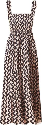 Gothden Summer Boho Midi Dress for Women's Square Neck Ruffle Tiered Flowy Smocked Sundress in Kuwait