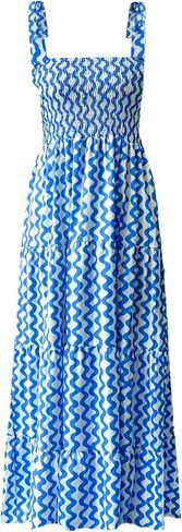 Gothden Summer Boho Midi Dress for Women's Square Neck Ruffle Tiered Flowy Smocked Sundress in Kuwait