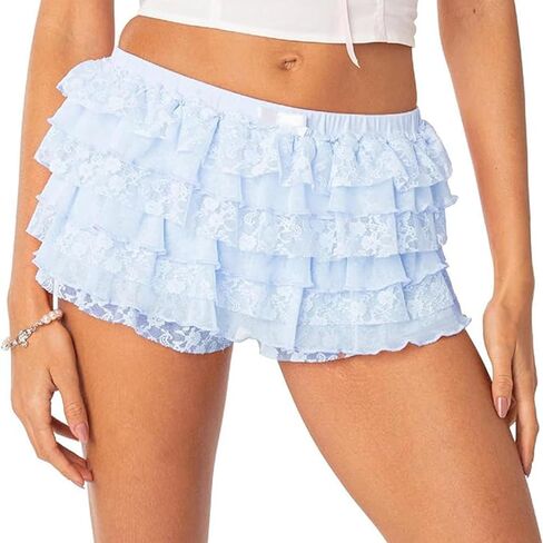 Women Ruffle Lace Lolita Bloomers Shorts Fairy Lace Layered Pumpkin Boy Shorts Y2k Sweet Cute Panties in Saudi Arabia