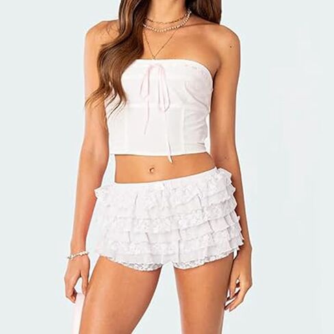 Women Ruffle Lace Lolita Bloomers Shorts Fairy Lace Layered Pumpkin Boy Shorts Y2k Sweet Cute Panties in Saudi Arabia