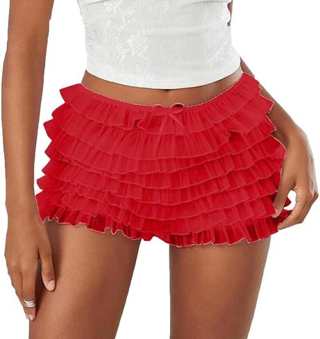 Women Ruffle Lace Lolita Bloomers Shorts Fairy Lace Layered Pumpkin Boy Shorts Y2k Sweet Cute Panties in Saudi Arabia