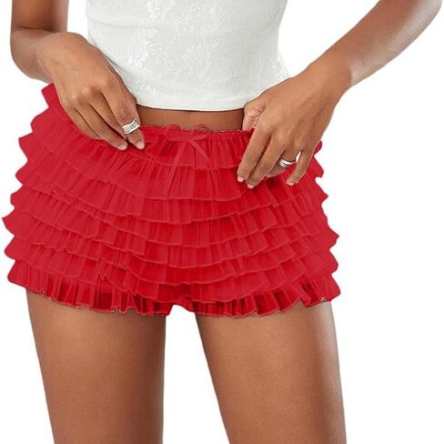 Women Ruffle Lace Lolita Bloomers Shorts Fairy Lace Layered Pumpkin Boy Shorts Y2k Sweet Cute Panties in Saudi Arabia