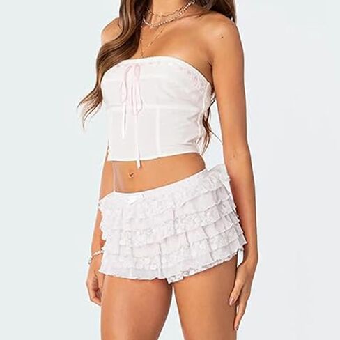 Women Ruffle Lace Lolita Bloomers Shorts Fairy Lace Layered Pumpkin Boy Shorts Y2k Sweet Cute Panties in Saudi Arabia