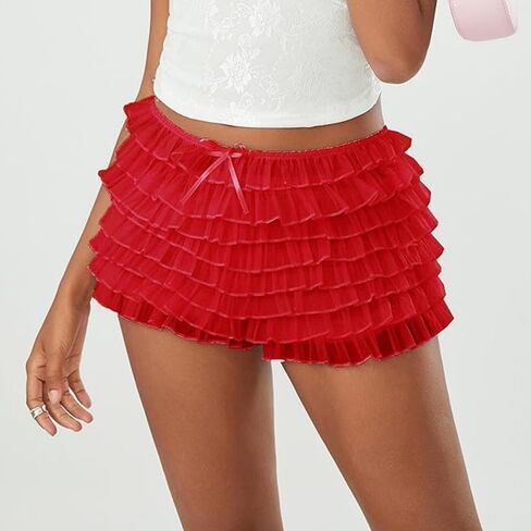 Women Ruffle Lace Lolita Bloomers Shorts Fairy Lace Layered Pumpkin Boy Shorts Y2k Sweet Cute Panties in Saudi Arabia