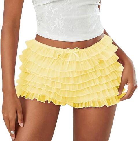 Women Ruffle Lace Lolita Bloomers Shorts Fairy Lace Layered Pumpkin Boy Shorts Y2k Sweet Cute Panties in Saudi Arabia