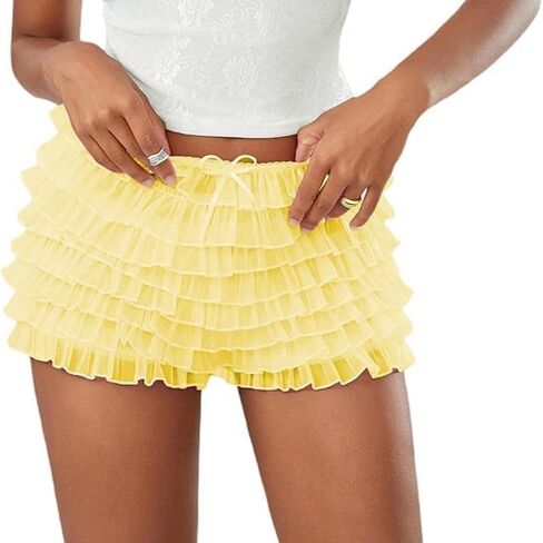 Women Ruffle Lace Lolita Bloomers Shorts Fairy Lace Layered Pumpkin Boy Shorts Y2k Sweet Cute Panties in Saudi Arabia