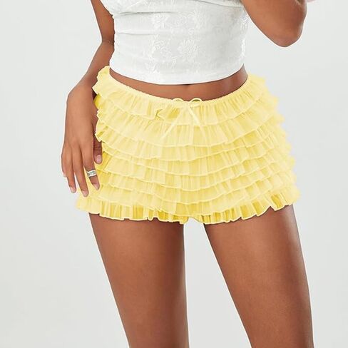 Women Ruffle Lace Lolita Bloomers Shorts Fairy Lace Layered Pumpkin Boy Shorts Y2k Sweet Cute Panties in Saudi Arabia
