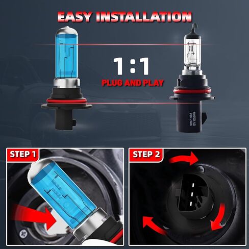 Light Bulbs Fit For Ford Mustang 1994-2004, 9007 880 High Low Beam Fog Lights High Performance Halogen Headlight Bulb Combo, 6000K White Light, Pack of 4 in Kuwait