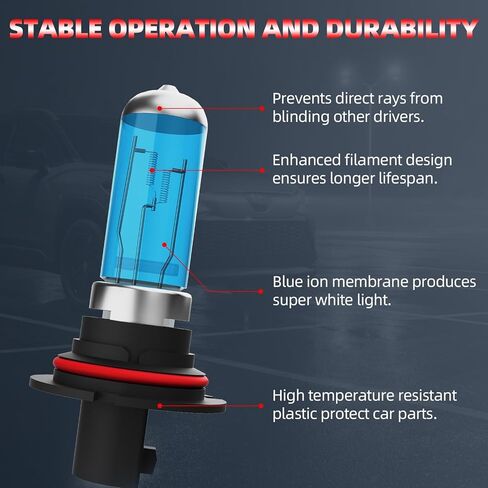 Light Bulbs Fit For Ford Mustang 1994-2004, 9007 880 High Low Beam Fog Lights High Performance Halogen Headlight Bulb Combo, 6000K White Light, Pack of 4 in Kuwait