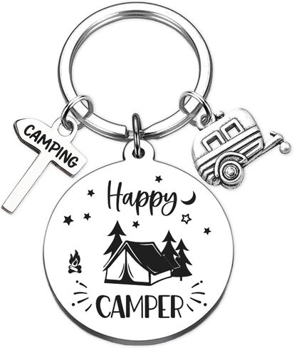 Camper Keychain Gifts for Women Men - RV Accessories for Camp Lovers Travel, Happy Camping Keyring for Family Travelers in Saudi Arabia