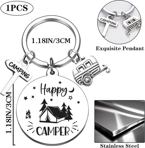 Camper Keychain Gifts for Women Men - RV Accessories for Camp Lovers Travel, Happy Camping Keyring for Family Travelers in Saudi Arabia
