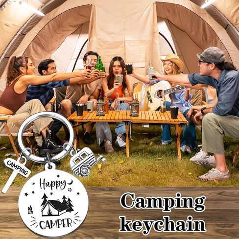 Camper Keychain Gifts for Women Men - RV Accessories for Camp Lovers Travel, Happy Camping Keyring for Family Travelers in Saudi Arabia
