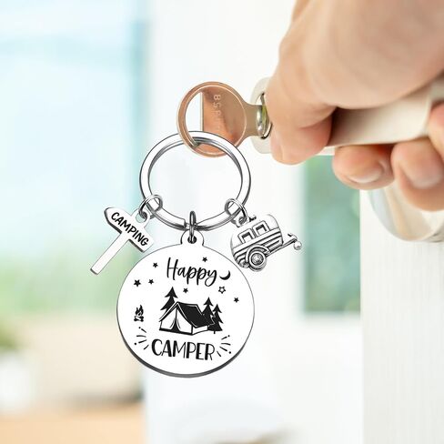 Camper Keychain Gifts for Women Men - RV Accessories for Camp Lovers Travel, Happy Camping Keyring for Family Travelers in Saudi Arabia