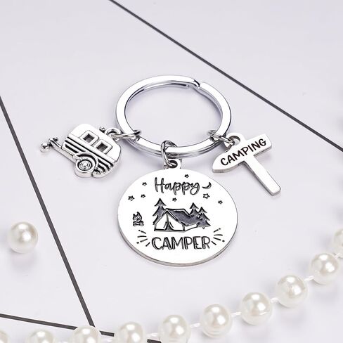 Camper Keychain Gifts for Women Men - RV Accessories for Camp Lovers Travel, Happy Camping Keyring for Family Travelers in Saudi Arabia