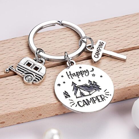 Camper Keychain Gifts for Women Men - RV Accessories for Camp Lovers Travel, Happy Camping Keyring for Family Travelers in Saudi Arabia