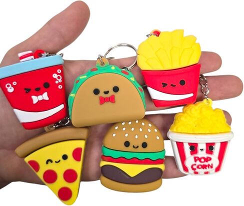 Fast Food Keychains – 2.25 Inch Miniature Foodie Key Chains (Pack) Pizza, Pop Corn, Taco, Burger, Fries, Soda in Saudi Arabia