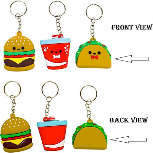 Fast Food Keychains – 2.25 Inch Miniature Foodie Key Chains (Pack) Pizza, Pop Corn, Taco, Burger, Fries, Soda in Saudi Arabia
