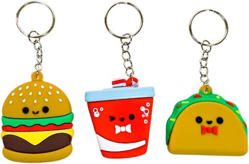 Fast Food Keychains – 2.25 Inch Miniature Foodie Key Chains (Pack) Pizza, Pop Corn, Taco, Burger, Fries, Soda in Saudi Arabia