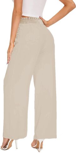LaiyiVic Women's Wide Leg Dress Pants High Waisted Adjustable Tie Knot Loose Comfy Business Casual Work Trousers with Pockets in Kuwait