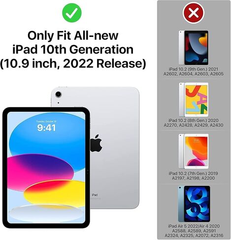 علبة BMOOO لحالة الجيل العاشر لـ iPad (10.9 بوصة ، 2022) - مع حامي الشاشة ، حزام يدوية قابلة للدوار مقاومة للدوار. in Kuwait