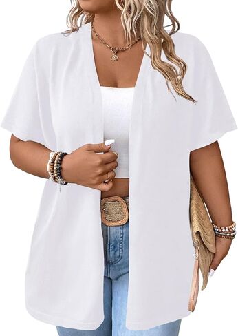 Yesfashion Women's Plus Size Open Front Cardigan Sweater Lightweight Causl Half Sleeve Solid Cropped Knit Sweater 1X-5X in Saudi Arabia