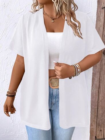 Yesfashion Women's Plus Size Open Front Cardigan Sweater Lightweight Causl Half Sleeve Solid Cropped Knit Sweater 1X-5X in Saudi Arabia