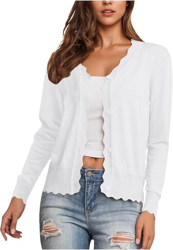 Cardigan Sweaters for Women Lightweight Trendy Cropped Cardigans Open Front Cotton Knit Button Up Thin Sweater in Saudi Arabia