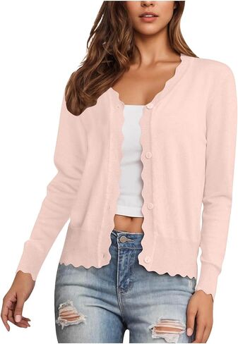 Cardigan Sweaters for Women Lightweight Trendy Cropped Cardigans Open Front Cotton Knit Button Up Thin Sweater in Saudi Arabia