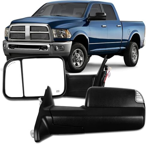 OCPTY Tow Mirrors Fit For 1998-2001 For Dodge For Ram 1500 For Ram 2500 For Ram 3500 Truck Towing Mirrors Pickup 1 Pair Power Adjusted Heated Turn Signal Light Black Housing in Saudi Arabia