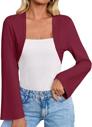 Yousify Women's Bolero تجاهل الأكمام الطويلة الأمامية المفتوحة من كارديجان اقتصاص يتجاهل الفساتين بيل جرس قمم 2025 in Saudi Arabia