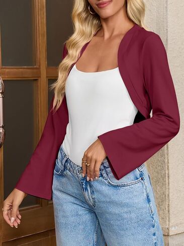 Yousify Women's Bolero تجاهل الأكمام الطويلة الأمامية المفتوحة من كارديجان اقتصاص يتجاهل الفساتين بيل جرس قمم 2025 in Saudi Arabia