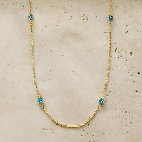 Ross-Simons Multicolored Glass Evil Eye Station Necklace in 18kt Gold Over Sterling. 18 inches in Saudi Arabia