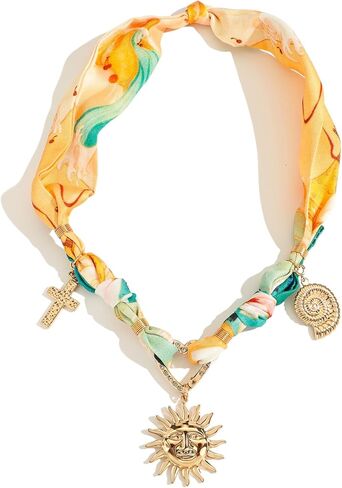 Bandana Charm Necklace for Women-Dainty Gold Carabiner Beach Charm Necklace Sun Conch Cross Pendant Scarf Necklaces,Fabric Statement Jewelry, Bandana Boho Chic Jewelry in Saudi Arabia