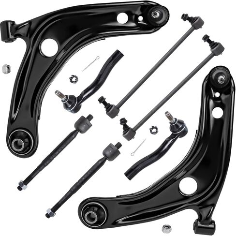 Detroit AXLE - الطرف الأمامي 8PC مجموعة التعليق لـ 07-13 Toyota Yaris 2007 2008 2008 2010 2011 2012 2013 ، 2 أذرع التحكم السفلية مع مفاصل الكرة + 4 قضبان التعادل الداخلية والخارجية + 2 قضبان التأثير ، بديل 8pc Kit in Saudi Arabia