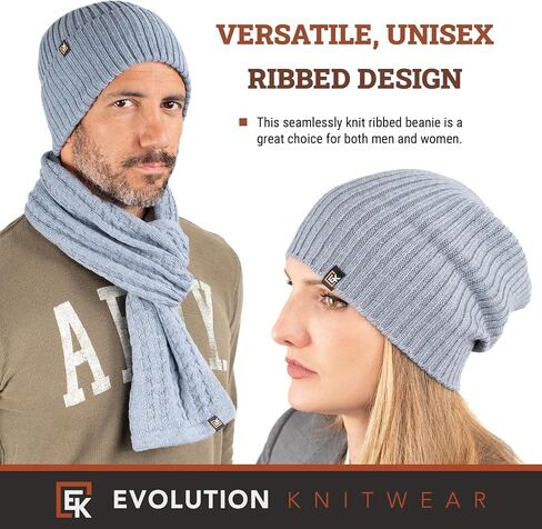Evolution Knitwear Wool Rib Knit Beanie Hat for Men or Women - Super Soft Merino Wool - Made in The USA in Kuwait