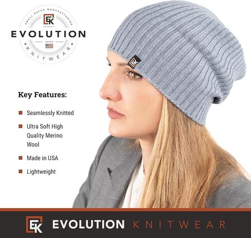 Evolution Knitwear Wool Rib Knit Beanie Hat for Men or Women - Super Soft Merino Wool - Made in The USA in Kuwait