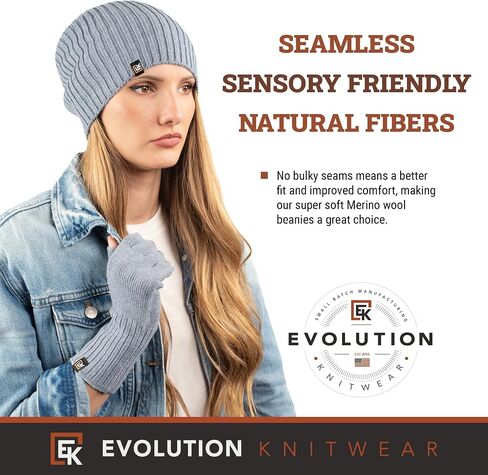 Evolution Knitwear Wool Rib Knit Beanie Hat for Men or Women - Super Soft Merino Wool - Made in The USA in Kuwait