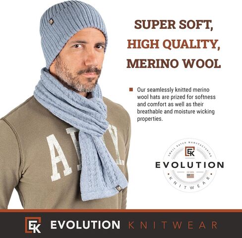Evolution Knitwear Wool Rib Knit Beanie Hat for Men or Women - Super Soft Merino Wool - Made in The USA in Kuwait