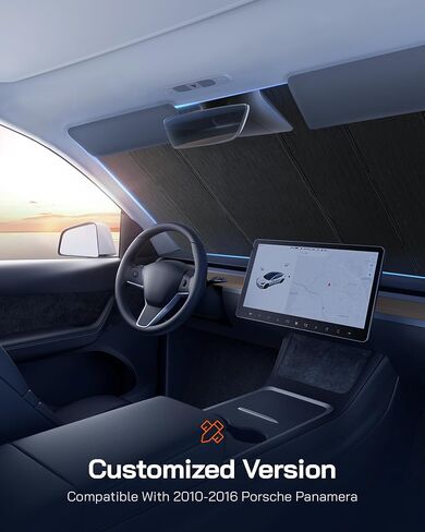 Windshield Sun Shade for Porsche Pana-mera,2010-2016,Durable Front Window Sun Shade Shield,2-in-1 Reflective Sun Shade,Silver for Summer, Black for Winter in Kuwait